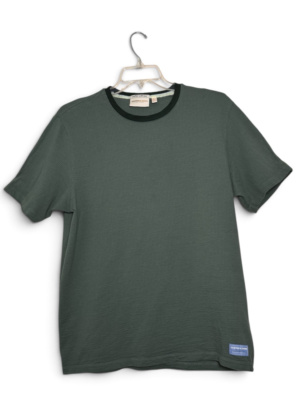 Scotch & Soda Men’s L Green Waffle Knit Ringer T-Shirt Cotton Stretch Coastal